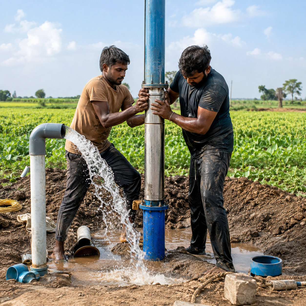 Submersible pump and motor fitting for a borewell in Hyderabad