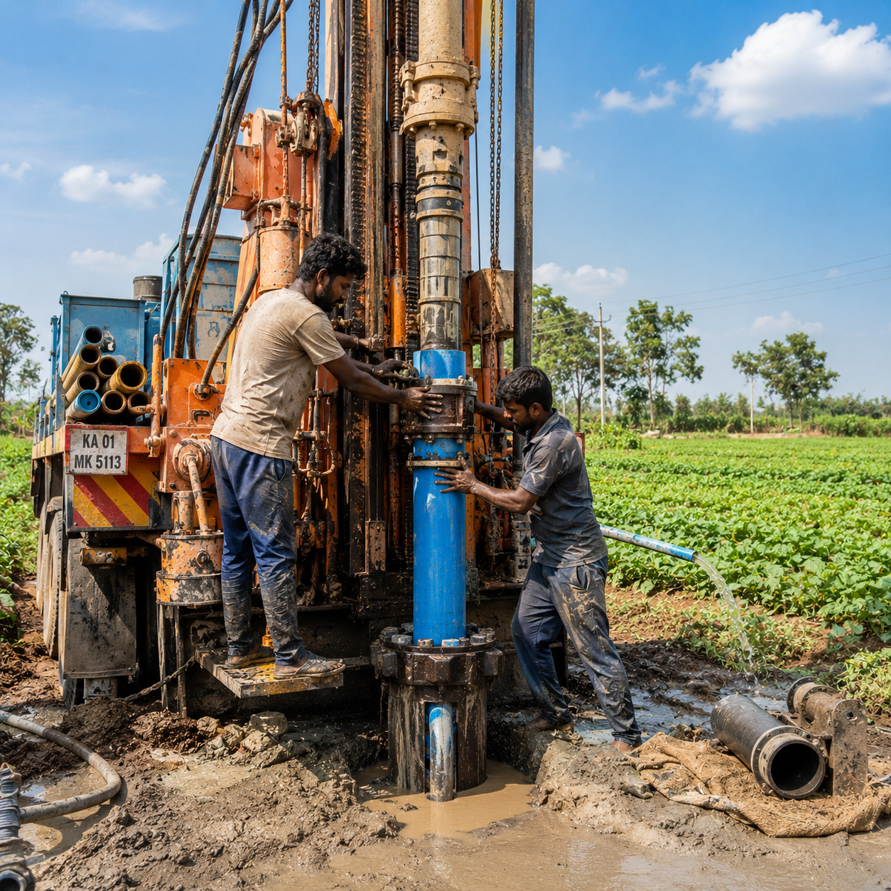 Borewell drilling on agricultural land near Hyderabad