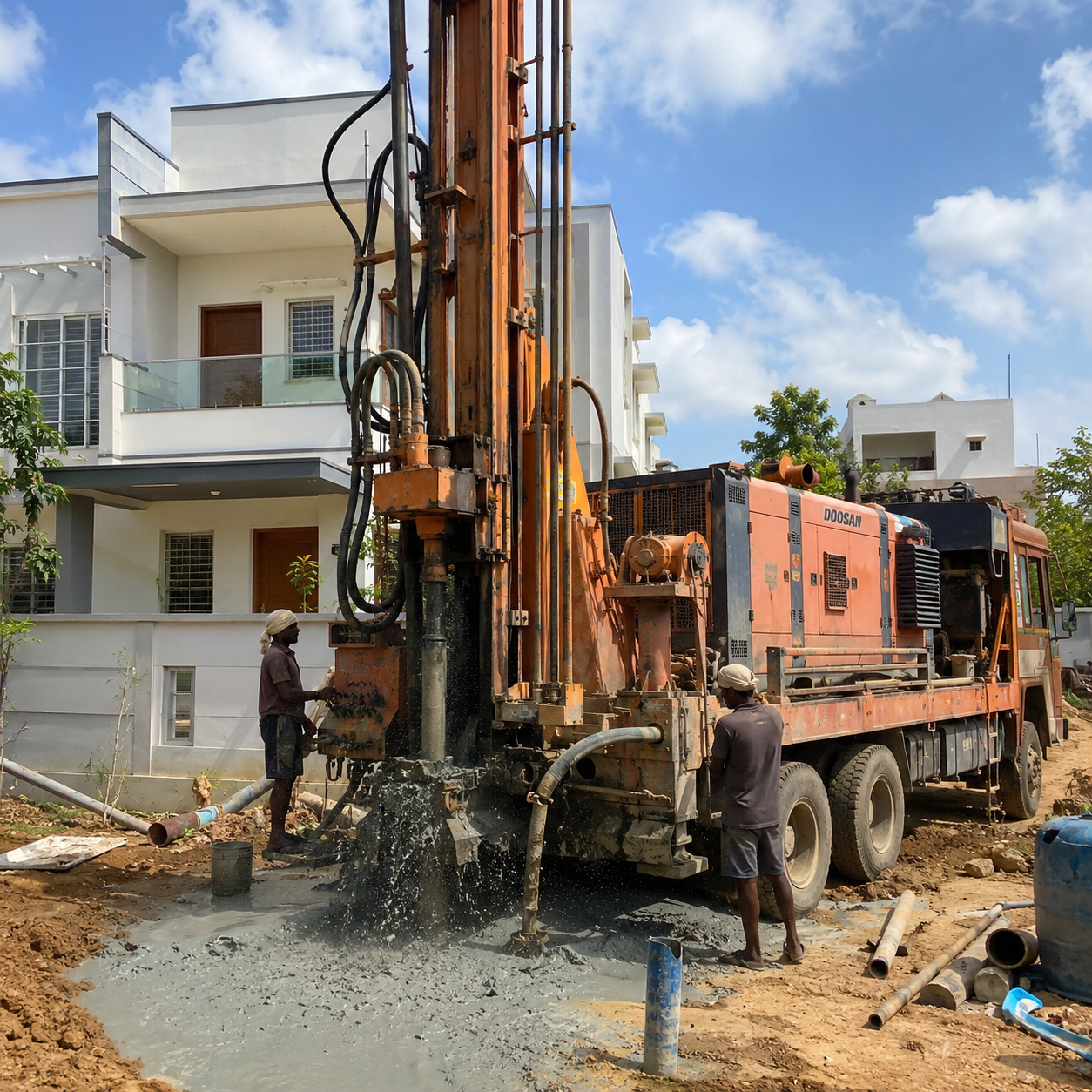 Borewell drilling work at an apartment and commercial site in Hyderabad