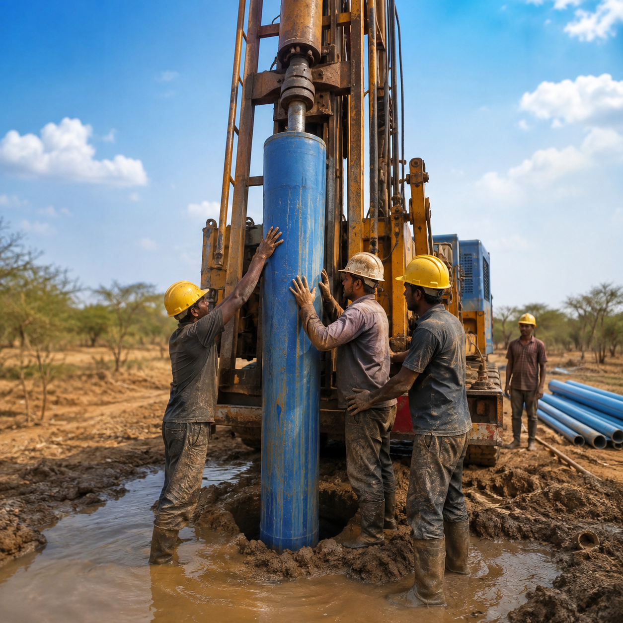 Casing pipe installation during the Gachibowli borewell project