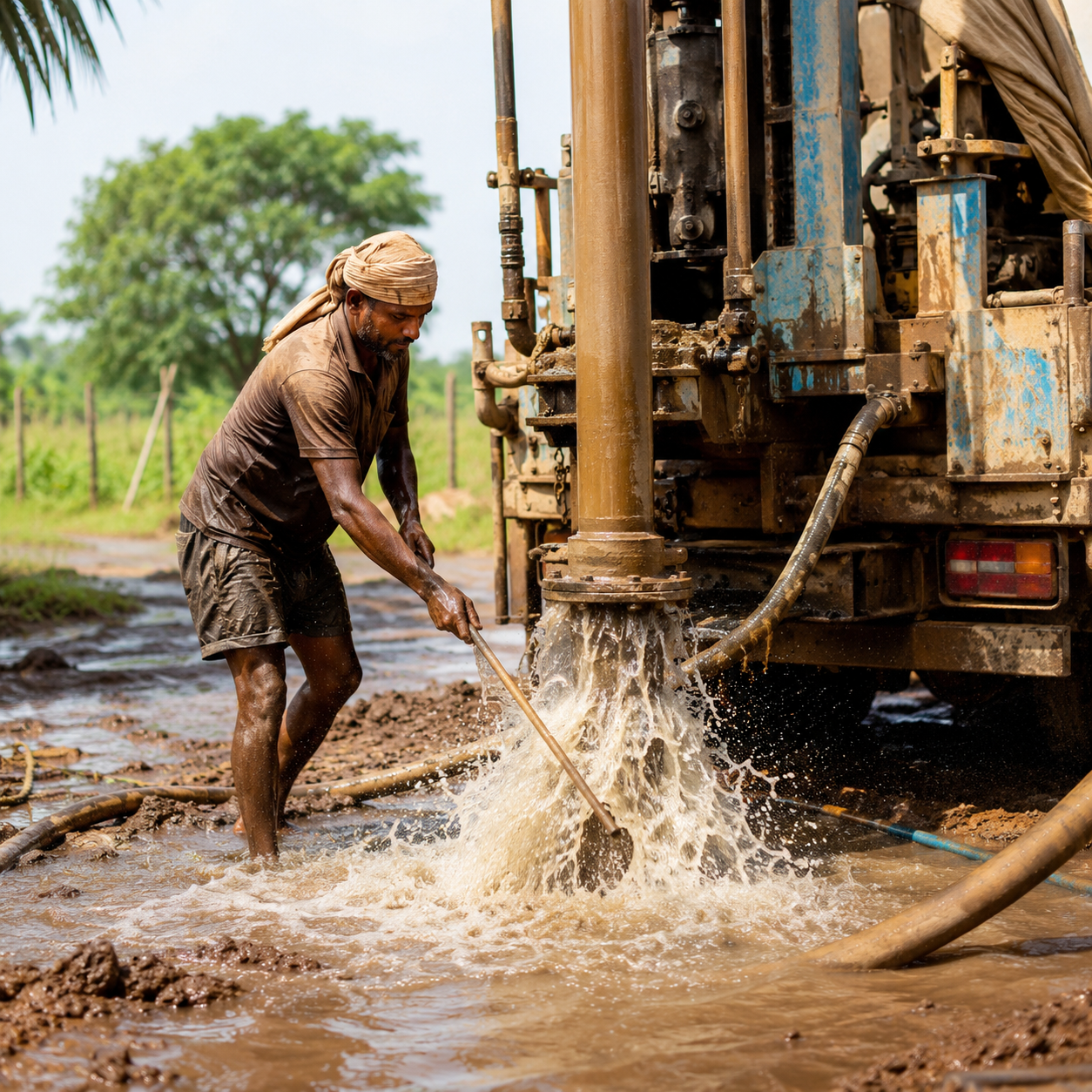 Borewell cleaning and flushing to remove silt and sand