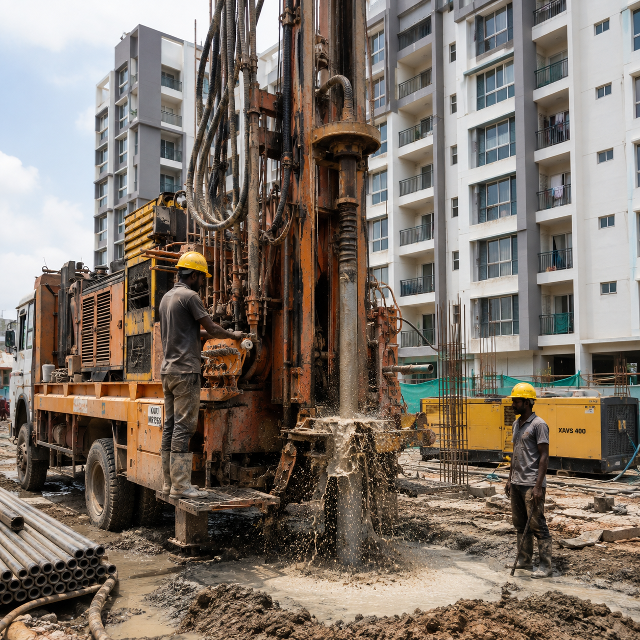 Apartment borewell drilling project at a site in the Financial District, Hyderabad