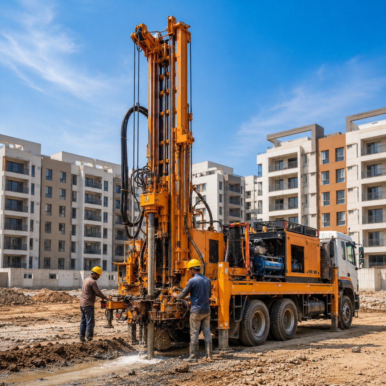 Commercial borewell drilling at an apartment complex site