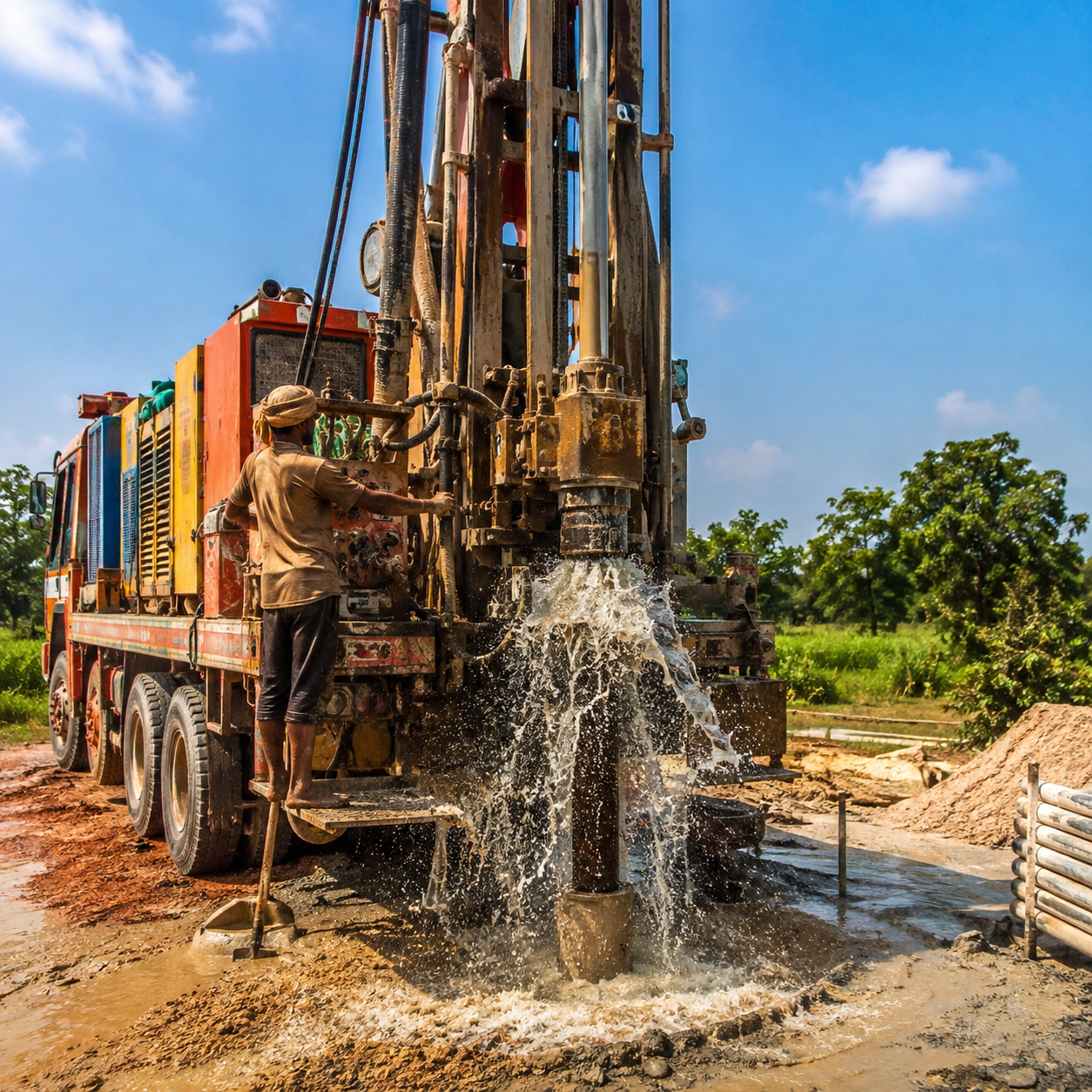 Borewell drilling work in progress in Gachibowli