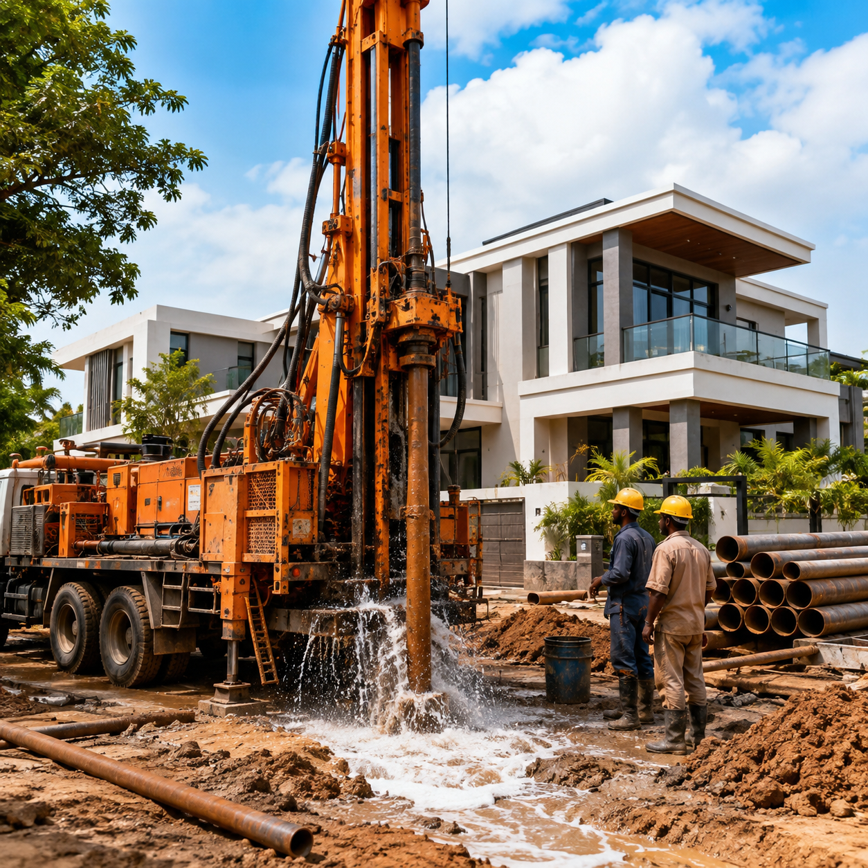 620 ft borewell drilling project at a villa in Gachibowli, Hyderabad