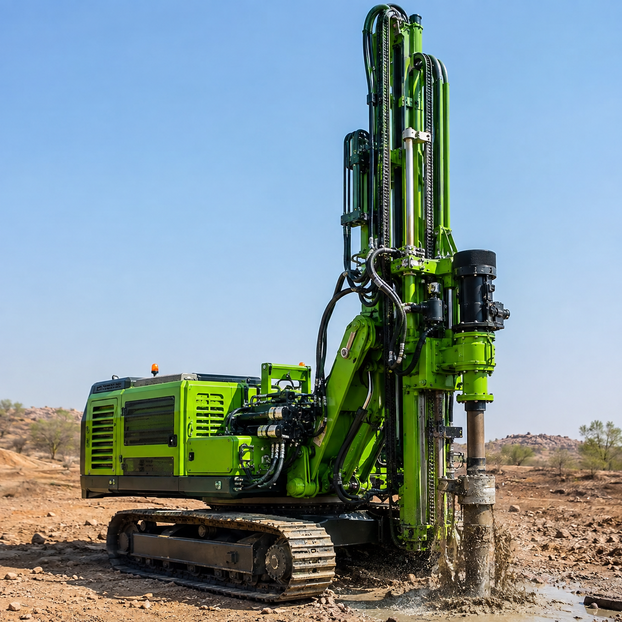 Compact robo borewell rig that fits into narrow lanes and small gates