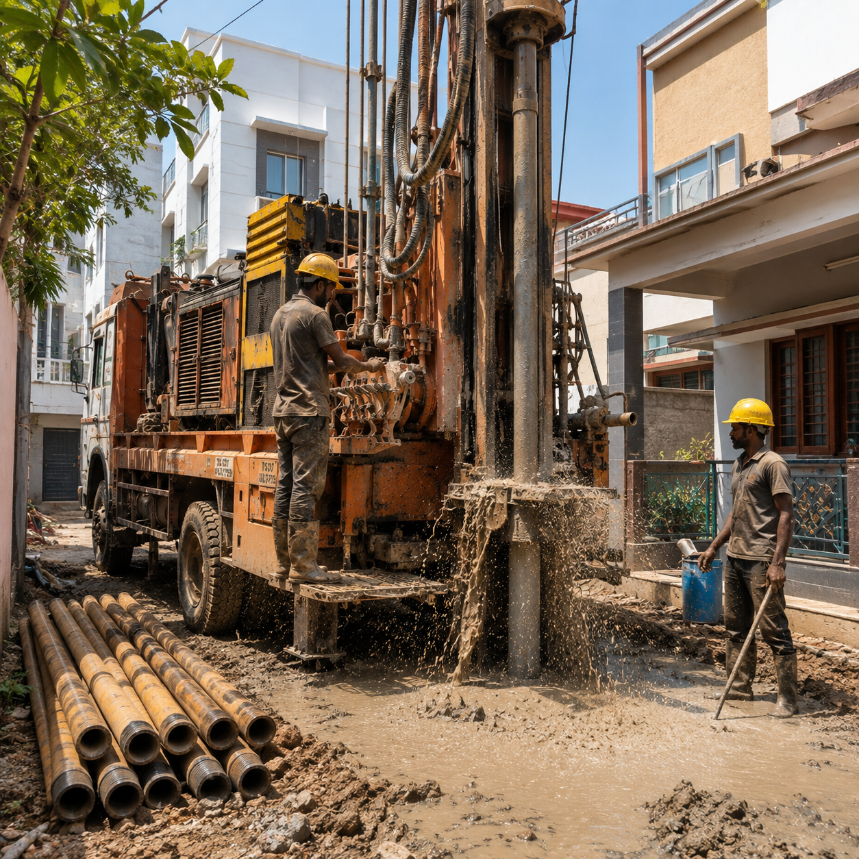 Borewell drilling work at an independent house in Hyderabad