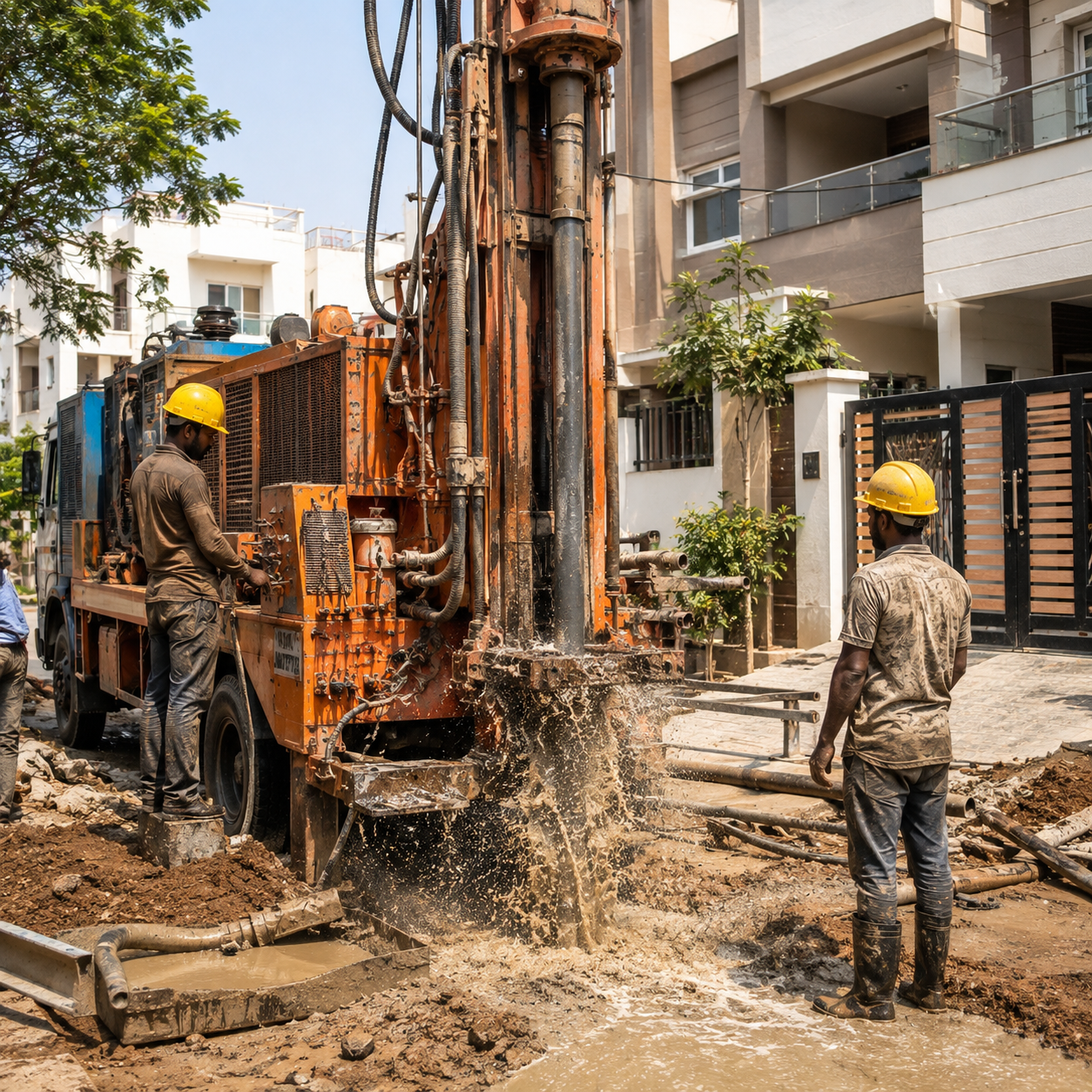 Borewell service work at a residential property in Hyderabad